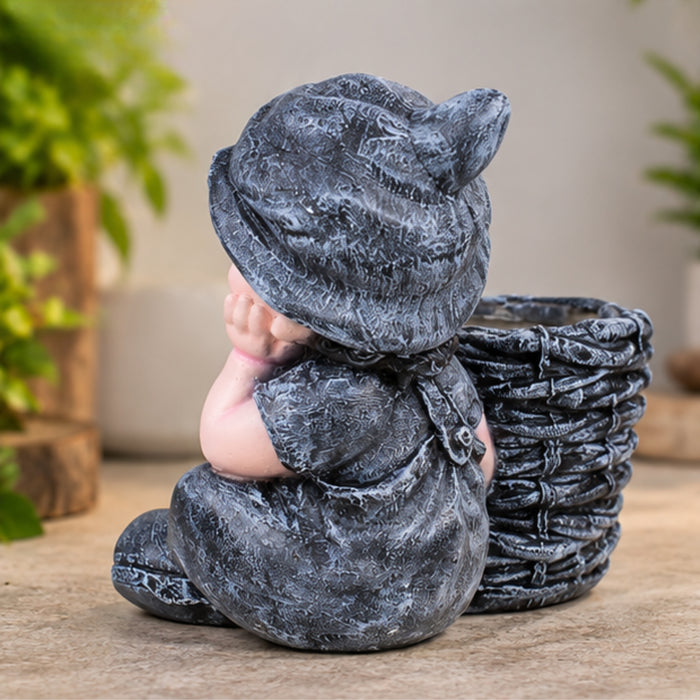Boy with Pot Planter for Balcony and Garden Decoration (Grey)