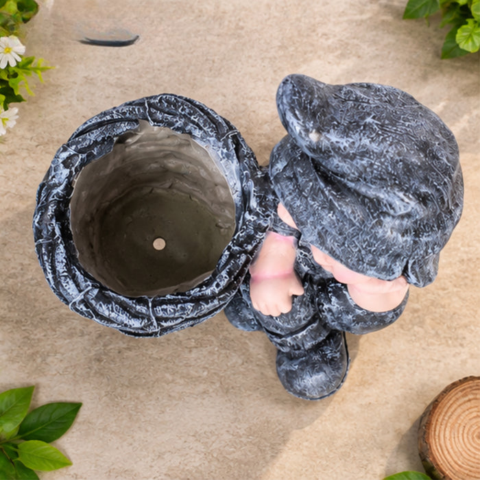Boy with Pot Planter for Balcony and Garden Decoration (Grey)
