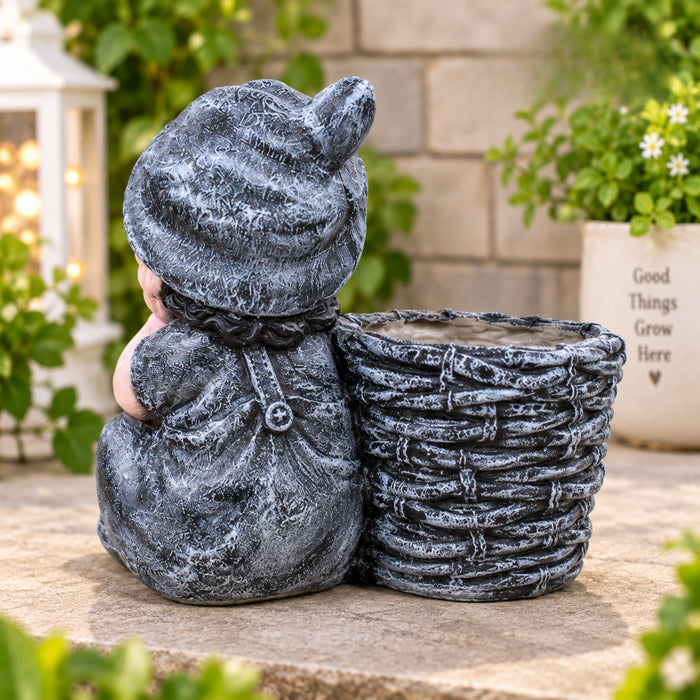 Boy with Pot Planter for Balcony and Garden Decoration (Grey)