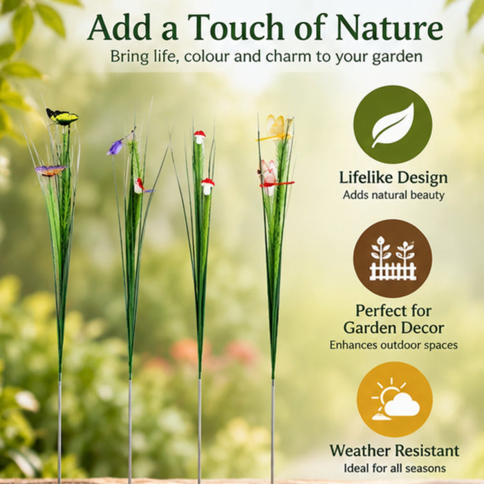(Set of 4) Artificial Leaves Sticks with Mini Creatures