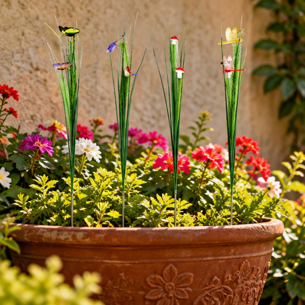 (Set of 4) Artificial Leaves Sticks with Mini Creatures