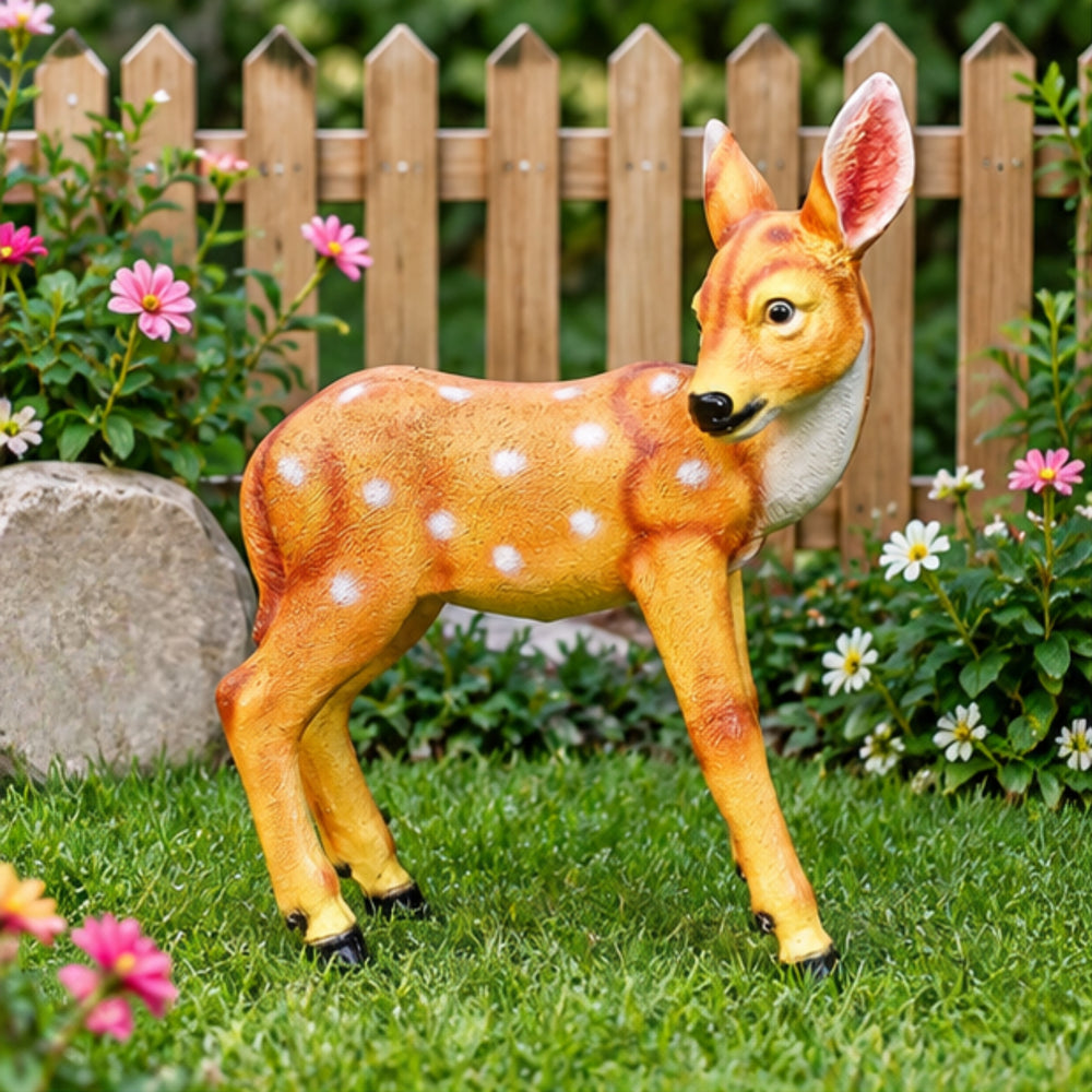 Realistic Baby Deer Garden Statue – Spotted Fawn Figurine, Weather-Resistant Resin Statue