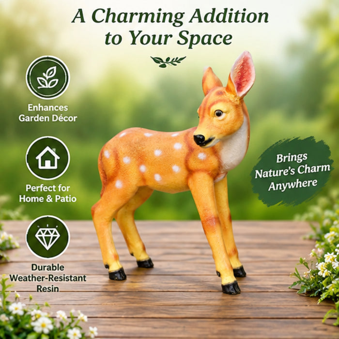 Realistic Baby Deer Garden Statue – Spotted Fawn Figurine, Weather-Resistant Resin Statue