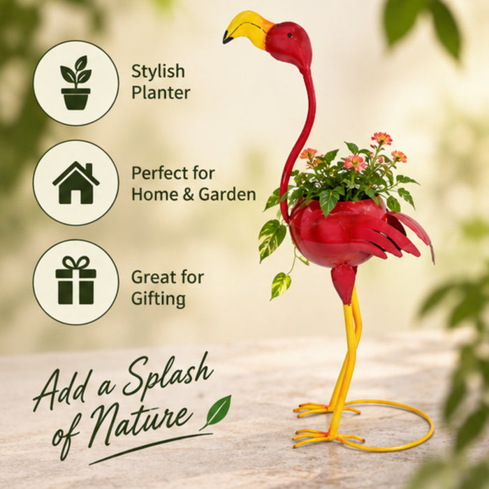Metal Craft Pink Flamingo Planter with Pot Included