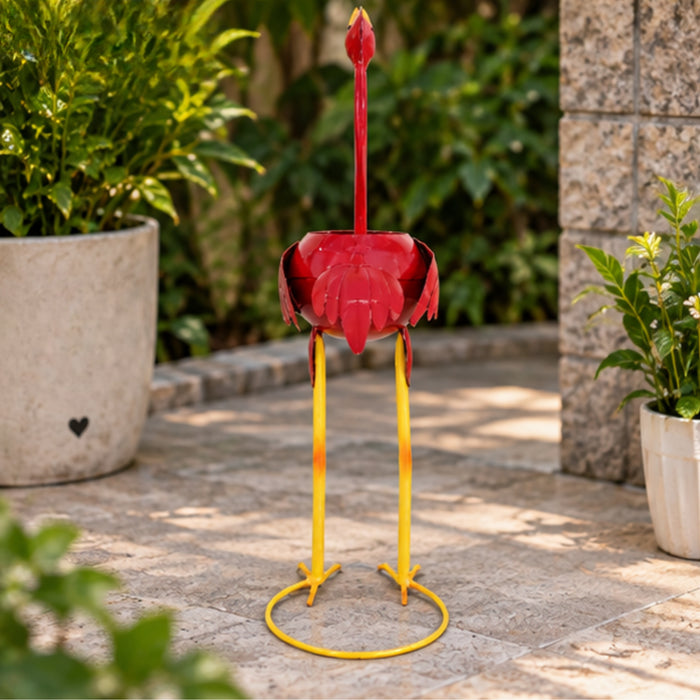 Metal Craft Pink Flamingo Planter with Pot Included