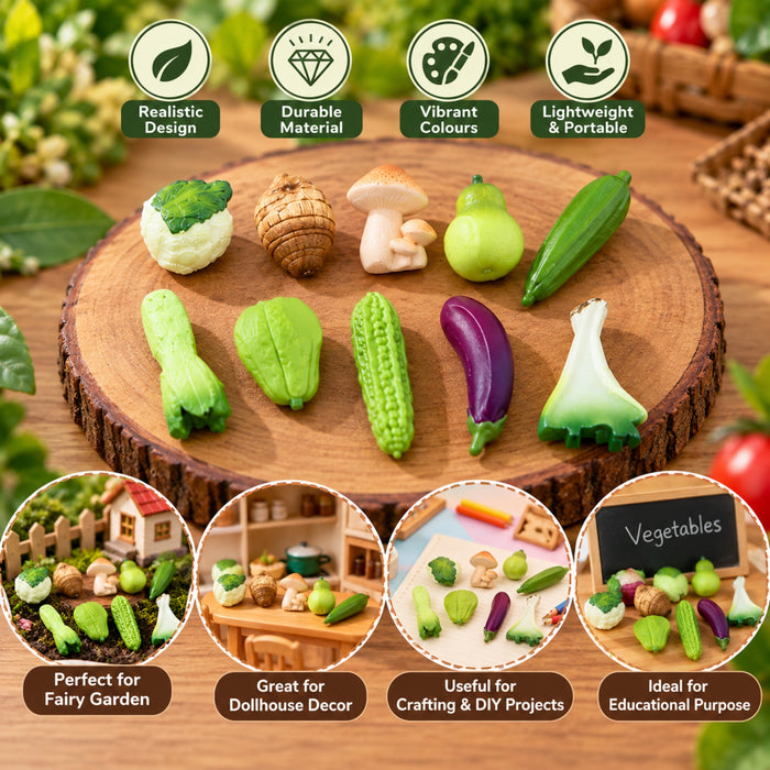 Wonderland 10-Piece Miniature Asian Vegetable Set for Dollhouse, Crafting, & Education purpose| mini fake food vegetable toys miniatures| Fairy garden accessories
