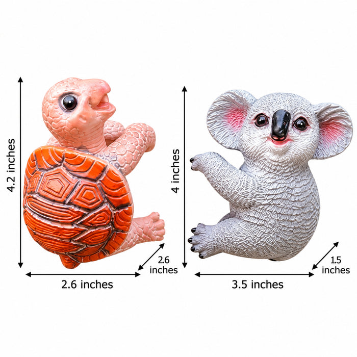 Whimsical Animal Pot Huggers – Set of 2 Hanging Planter Statues (Turtle & Koala) |