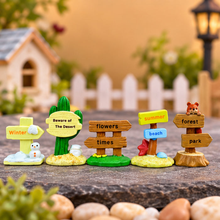 (Set of 5 Decorative Guide Signs Landscape Road Sign Figurines Miniature Fairy Garden