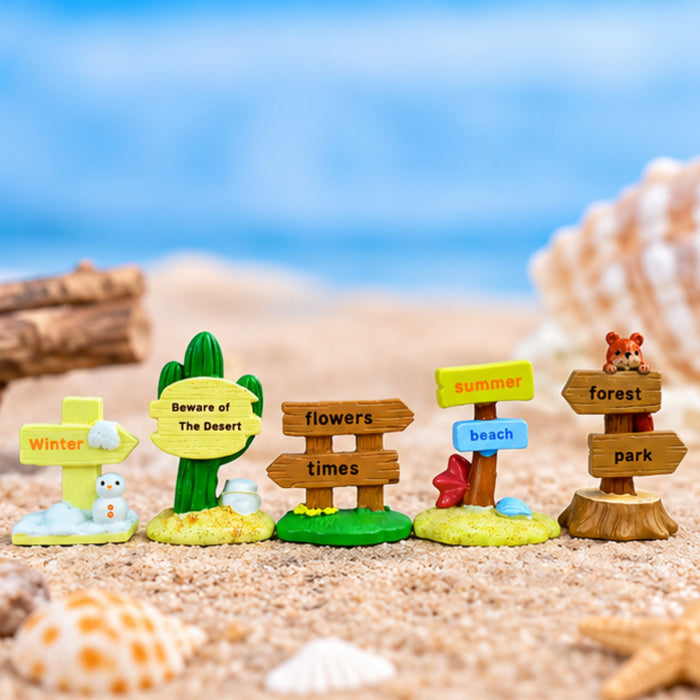 (Set of 5 Decorative Guide Signs Landscape Road Sign Figurines Miniature Fairy Garden