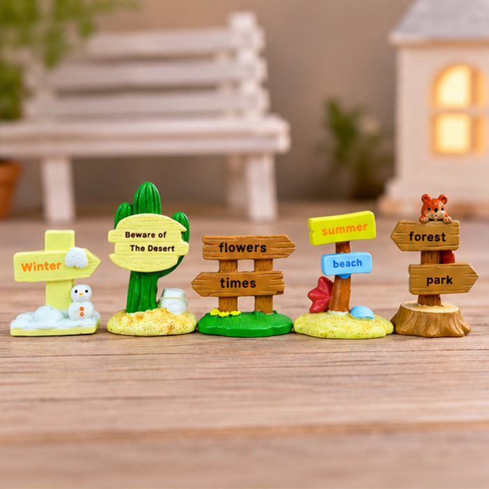 (Set of 5 Decorative Guide Signs Landscape Road Sign Figurines Miniature Fairy Garden