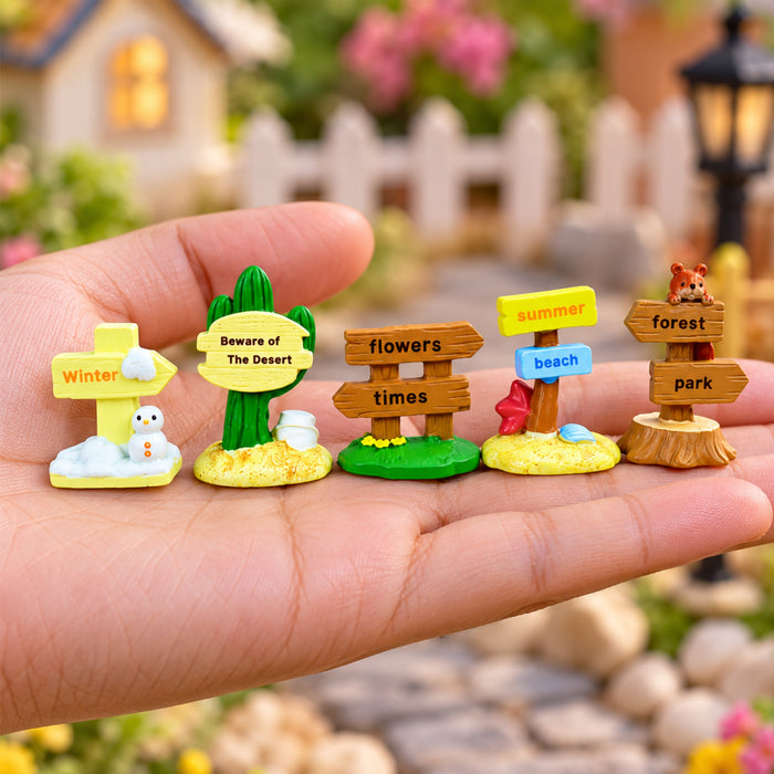 (Set of 5 Decorative Guide Signs Landscape Road Sign Figurines Miniature Fairy Garden