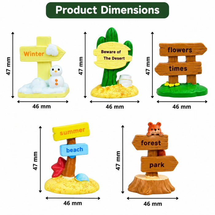 (Set of 5 Decorative Guide Signs Landscape Road Sign Figurines Miniature Fairy Garden