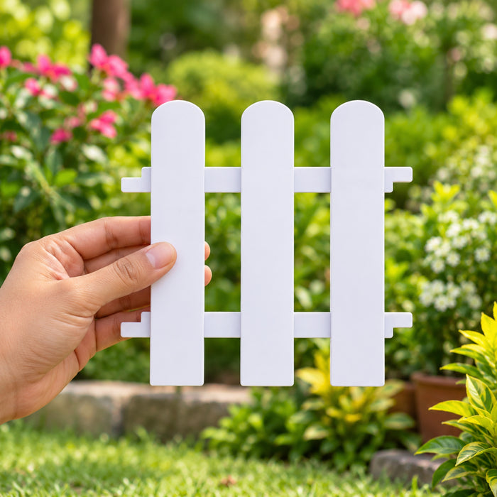 1 Foot Tall Garden Fence/Picket Fence -Fence (without Spike) Solid WPC Material - White - (4 Panels)