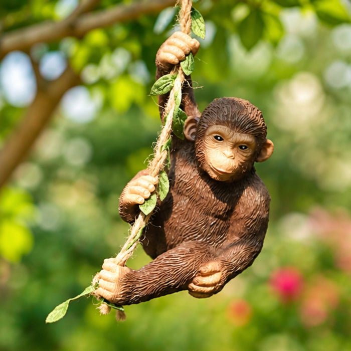 Adorable Swinging Monkey Garden Statue – Hand-Painted Resin  Hanging Decor