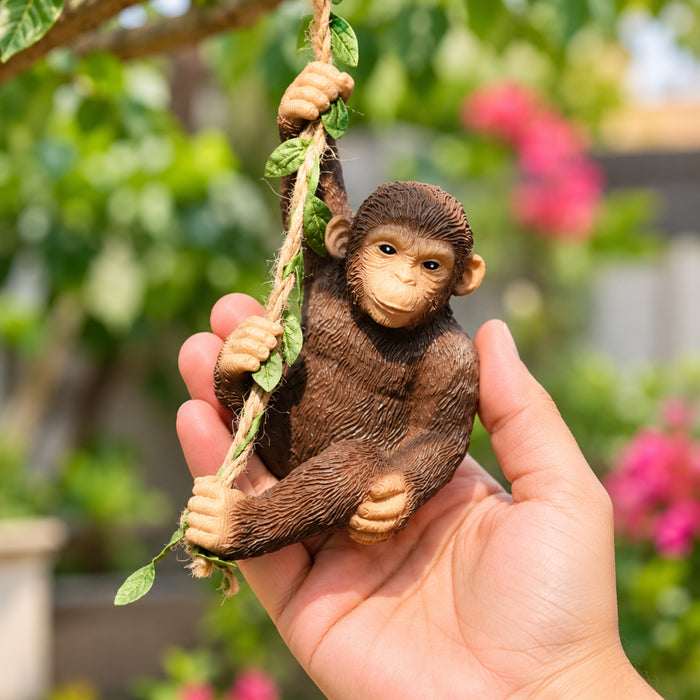 Adorable Swinging Monkey Garden Statue – Hand-Painted Resin  Hanging Decor