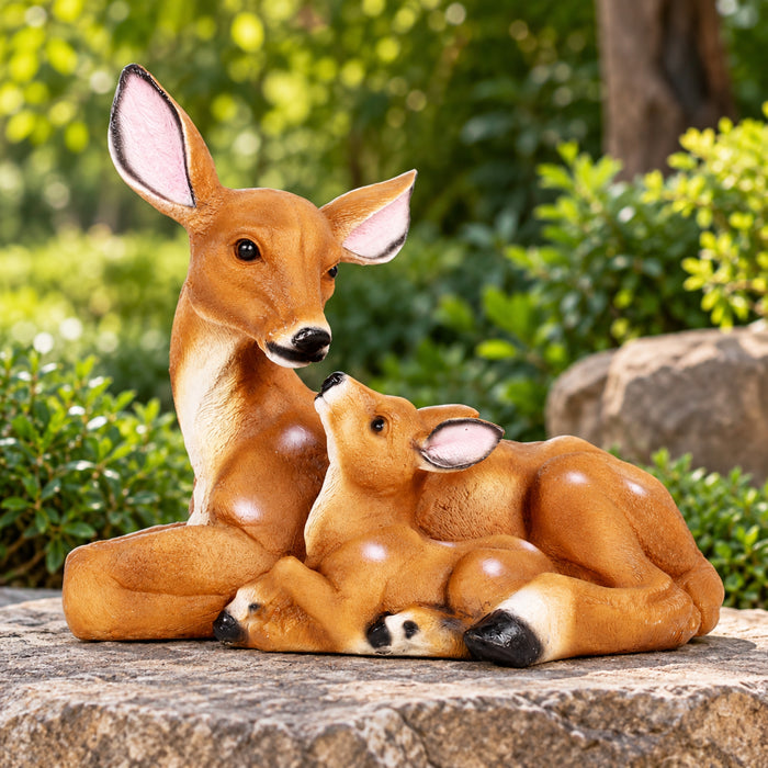 Mother Deer and Fawn Resting Figurine – Garden & Home Decor Statue