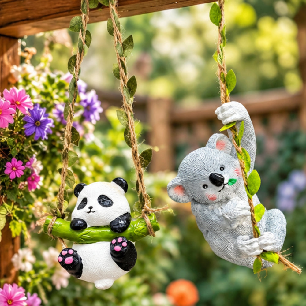 Adorable Koala and Panda Mini Hanging Garden Statues – 2-Piece Resin