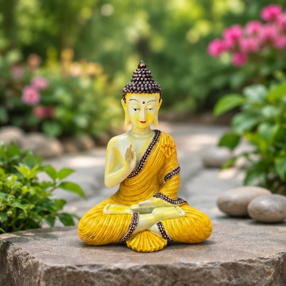 Meditating Buddha Statue – Yellow & Gold Robe Sitting Buddha