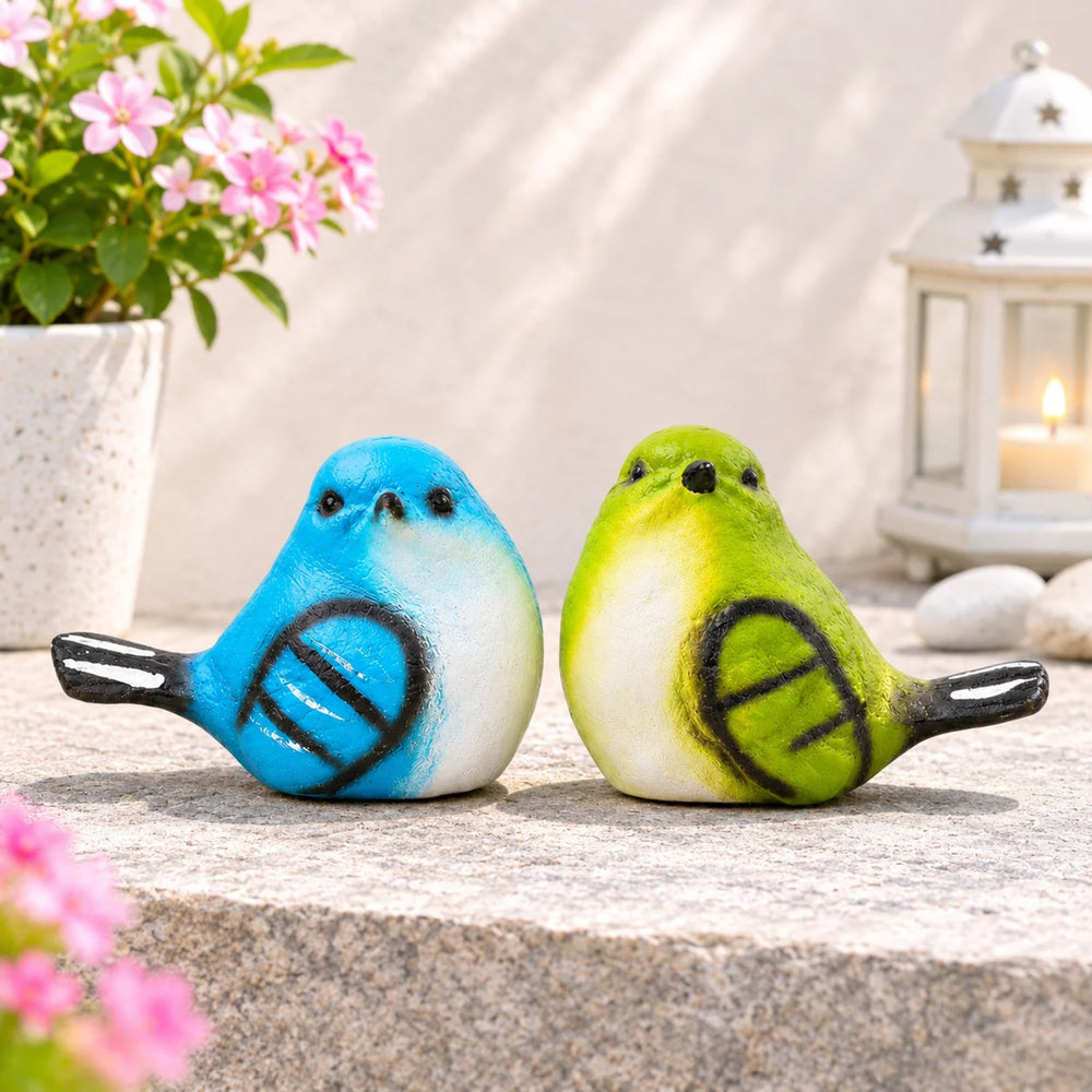Set of 2 Decorative Hand-Painted Bird Figurines