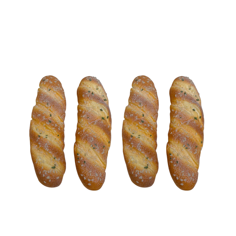 Wonderland Pack of 4 Realistic Artificial Loaf – Faux Bread Prop with Sesame Seeds & Herbs for Home Staging, Kitchen Decor, and Photography Props- 9x2.5x1 inch