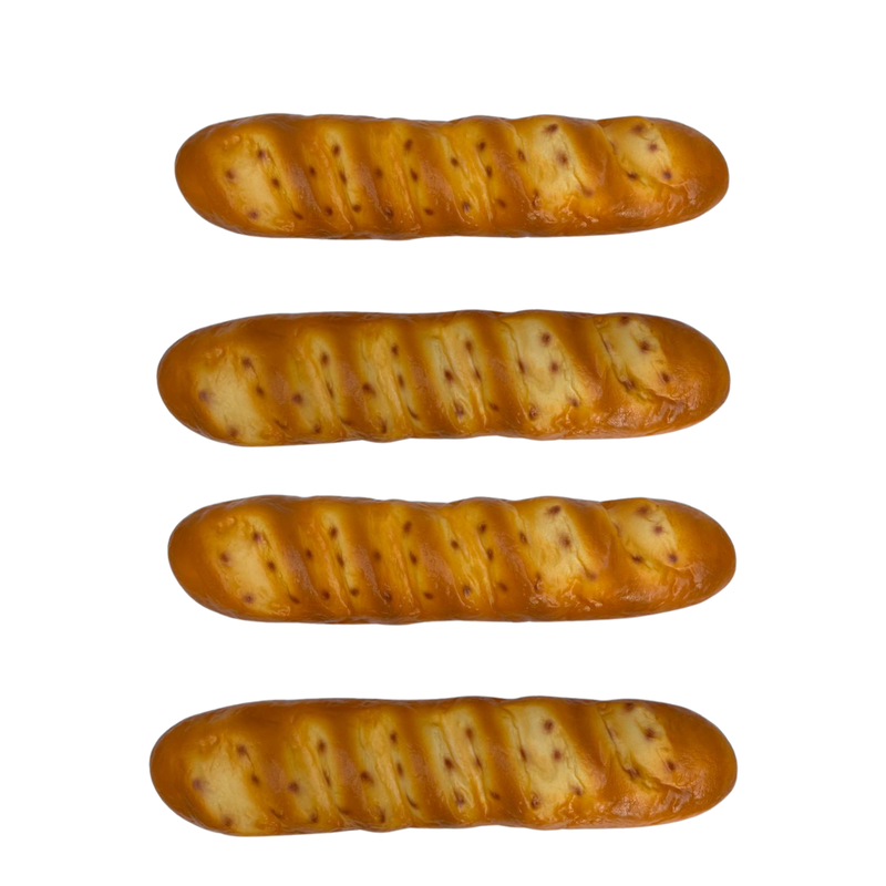 Wonderland Pack of 4 Artificial Long Bread Model (15-Inch) – Realistic Fake Food for Decoration, Kitchen & Bakery Display|Bread Decor Fake Dessert Model for Activities Parties Office loaf- 15x3.5x2.16 inch
