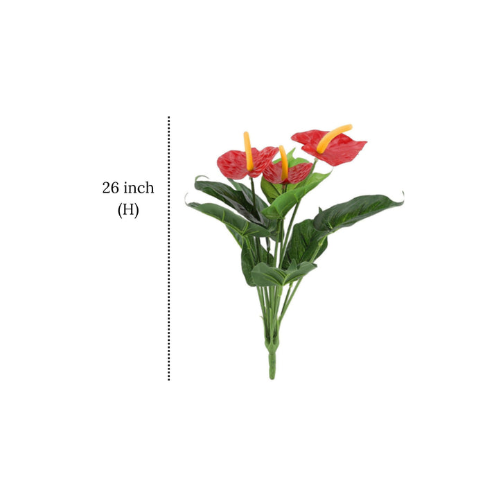 Realistic Artificial Anthurium Plant- Red Flowers with Lush Green Foliage (Pot not included)