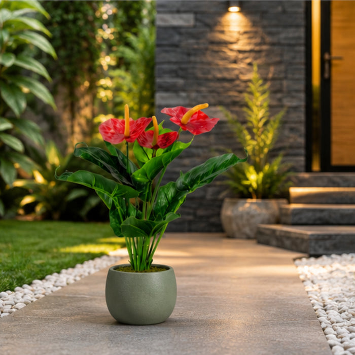 Artificial Red Anthurium Lily Bouquets - Pack of 2 (Pot not included)