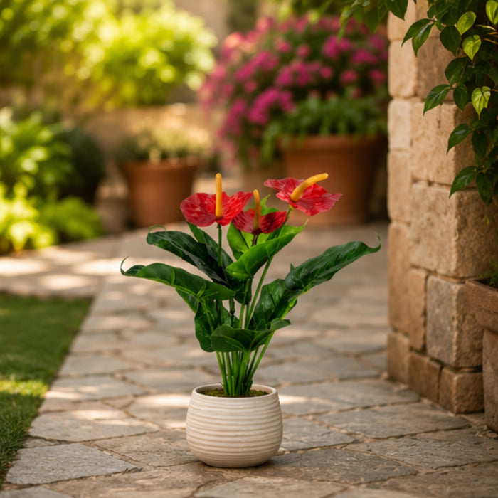 Artificial Red Anthurium Lily Bouquets - Pack of 2 (Pot not included)