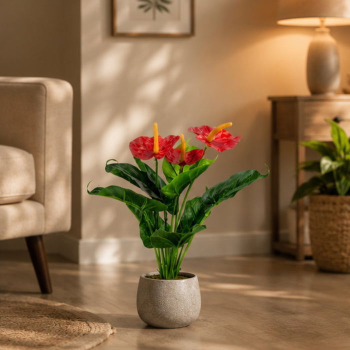 Artificial Red Anthurium Lily Bouquets - Pack of 2 (Pot not included)