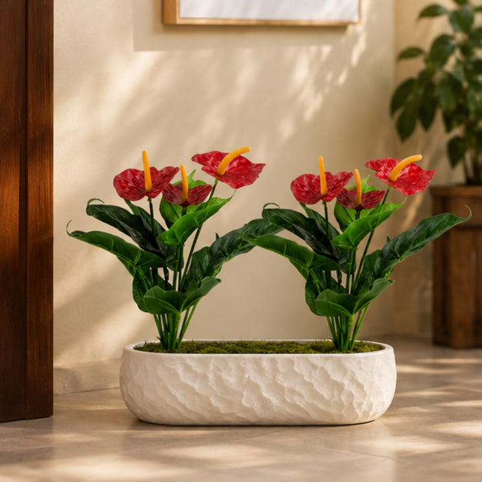 Artificial Red Anthurium Lily Bouquets - Pack of 2 (Pot not included)