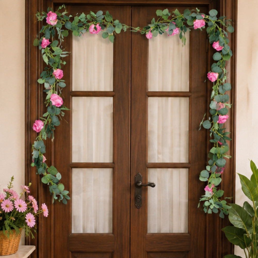 (Set of 2) Artificial Rose Flower String (Pink) for Home Décor