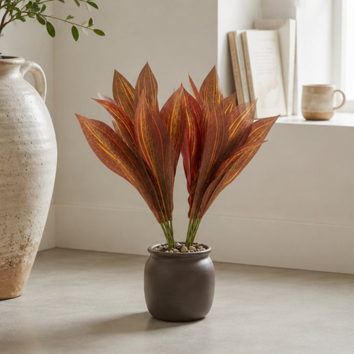 Set of 4 Artificial Plant  with Red and Yellow Variegated Leaves (without pot)