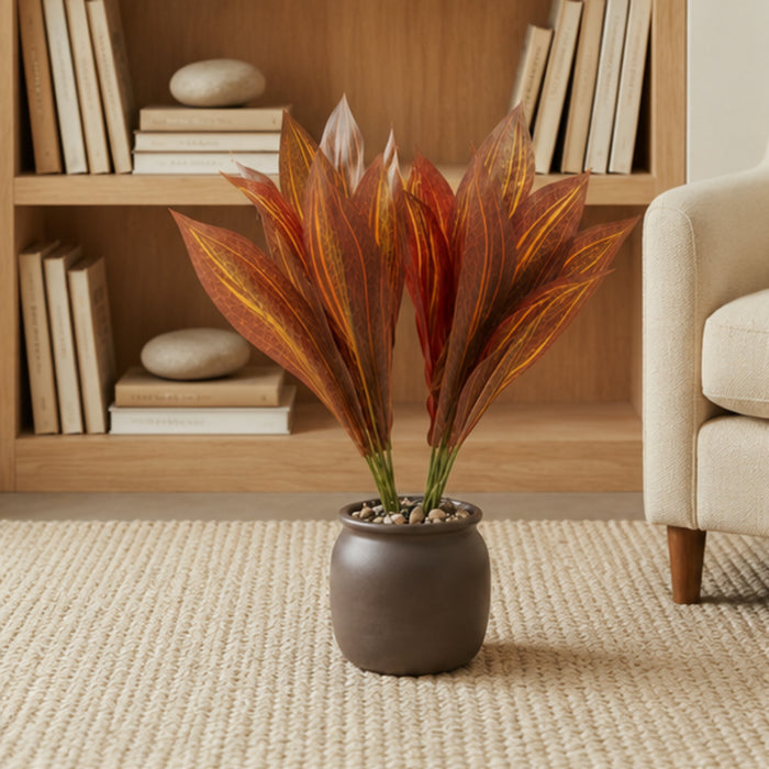 Set of 4 Artificial Plant  with Red and Yellow Variegated Leaves (without pot)