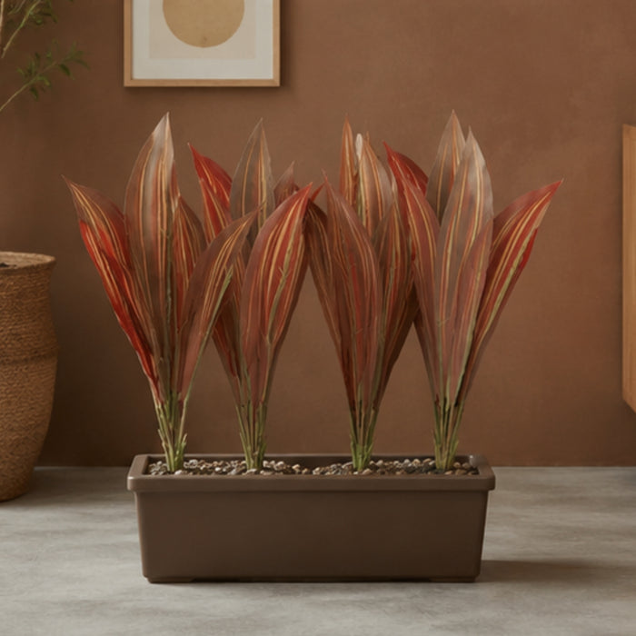 Set of 4 Artificial Plant  with Red and Yellow Variegated Leaves (without pot)