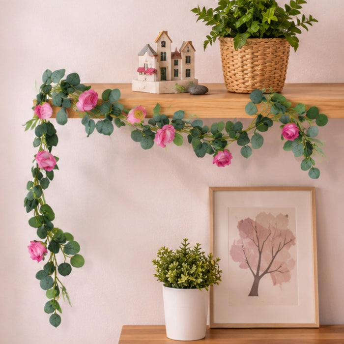 (Set of 2) Artificial Rose Flower String (Pink) for Home Décor