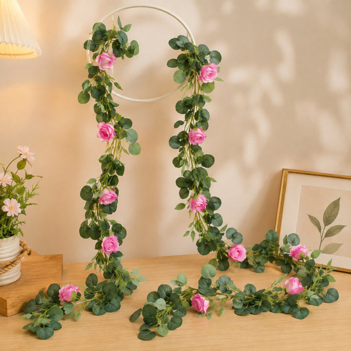 (Set of 2) Artificial Rose Flower String (Pink) for Home Décor