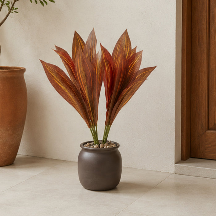 Set of 4 Artificial Plant  with Red and Yellow Variegated Leaves (without pot)