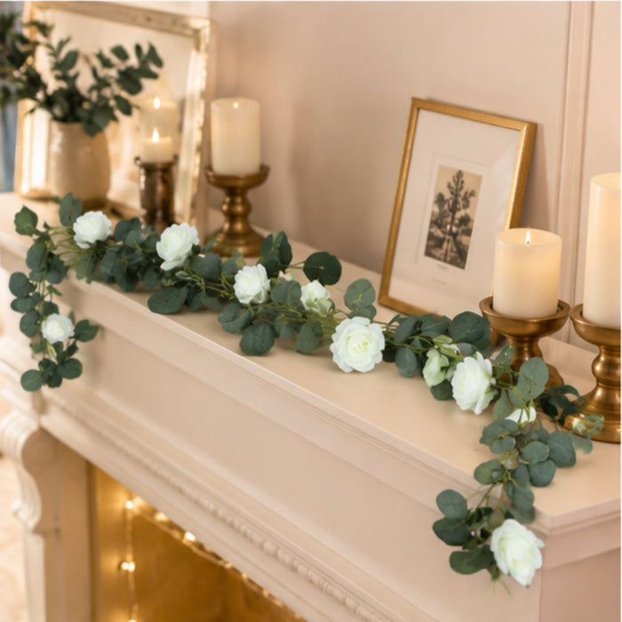 (Set of 2) Artificial Rose Flower String (White) for Home Décor.