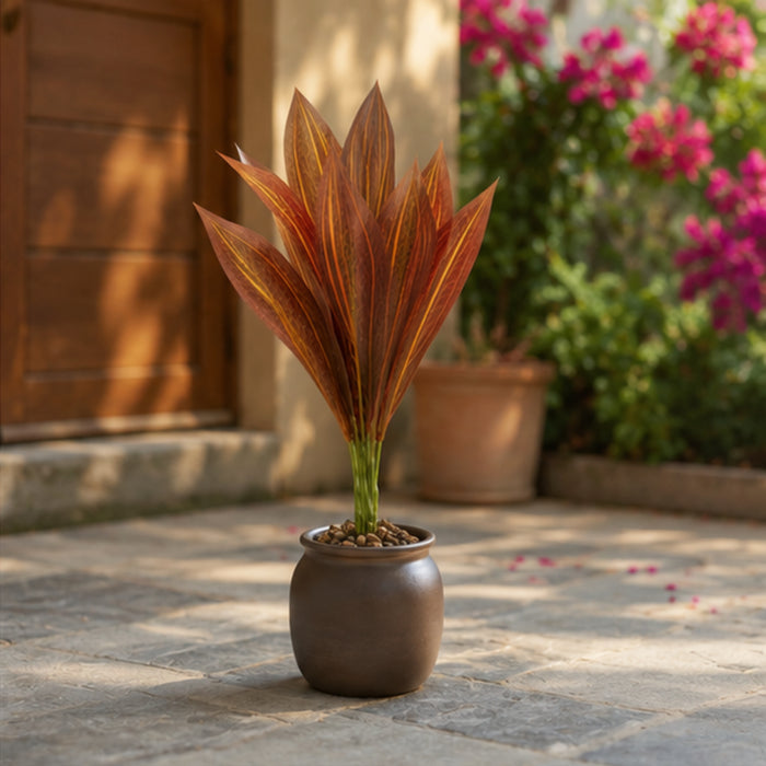 Set of 4 Artificial Plant  with Red and Yellow Variegated Leaves (without pot)