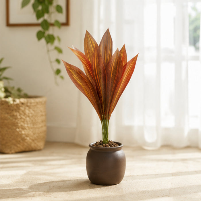 Set of 4 Artificial Plant  with Red and Yellow Variegated Leaves (without pot)
