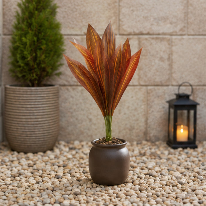 Set of 4 Artificial Plant  with Red and Yellow Variegated Leaves (without pot)