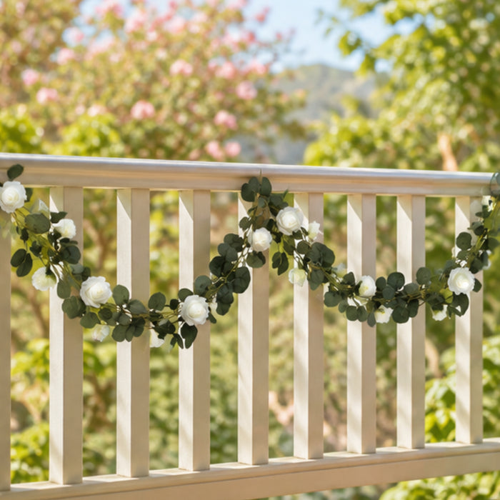 (Set of 2) Artificial Rose Flower String (White) for Home Décor.