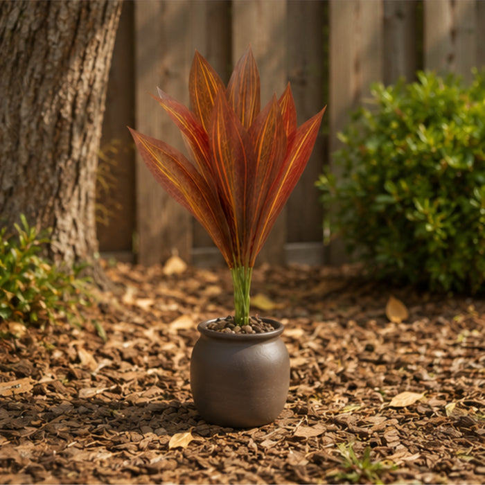 Set of 4 Artificial Plant  with Red and Yellow Variegated Leaves (without pot)