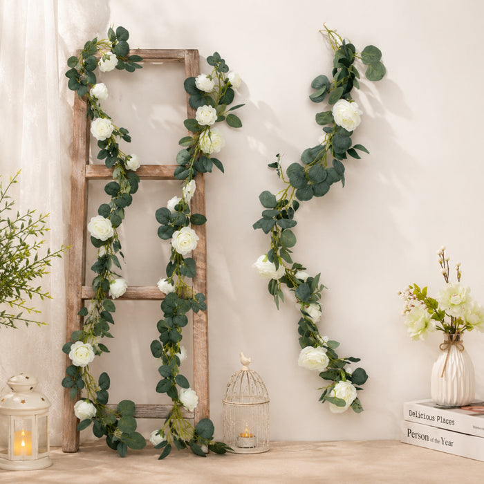 (Set of 2) Artificial Rose Flower String (White) for Home Décor.