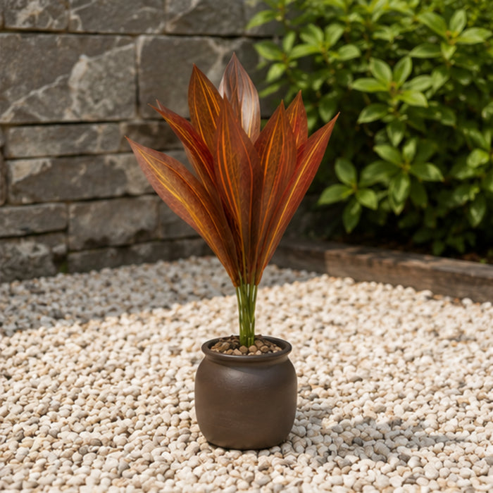Set of 4 Artificial Plant  with Red and Yellow Variegated Leaves (without pot)