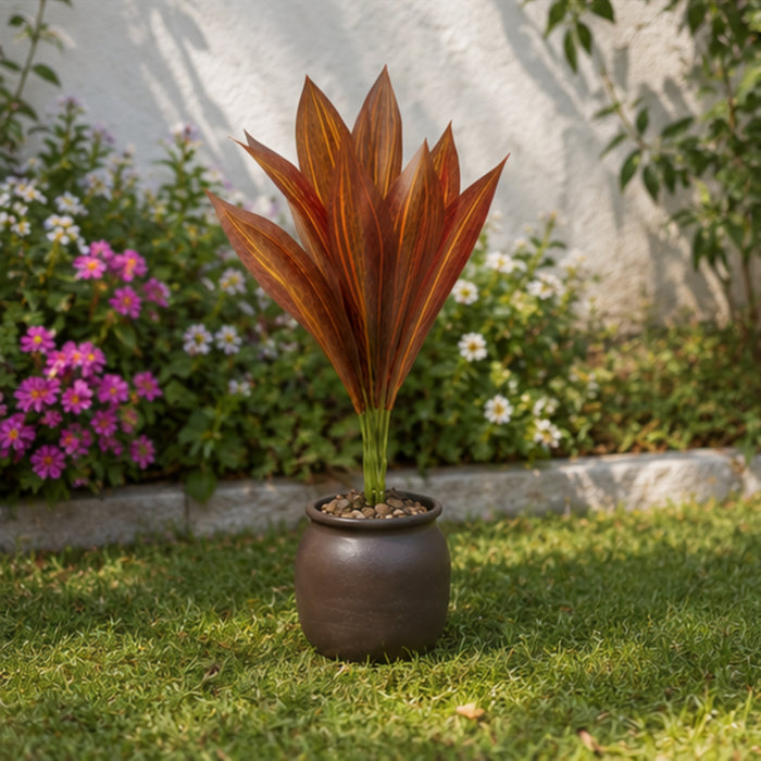 Set of 4 Artificial Plant  with Red and Yellow Variegated Leaves (without pot)