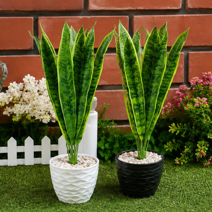 Artificial Set of 2 Sansevieria Plant with Variegated Green Leaves (without pot)