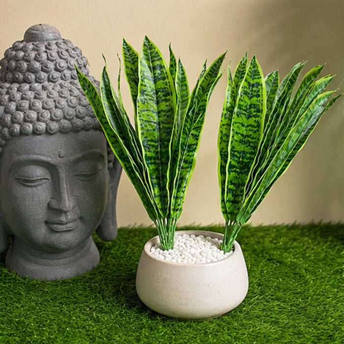 Artificial Set of 2 Sansevieria Plant with Variegated Green Leaves (without pot)