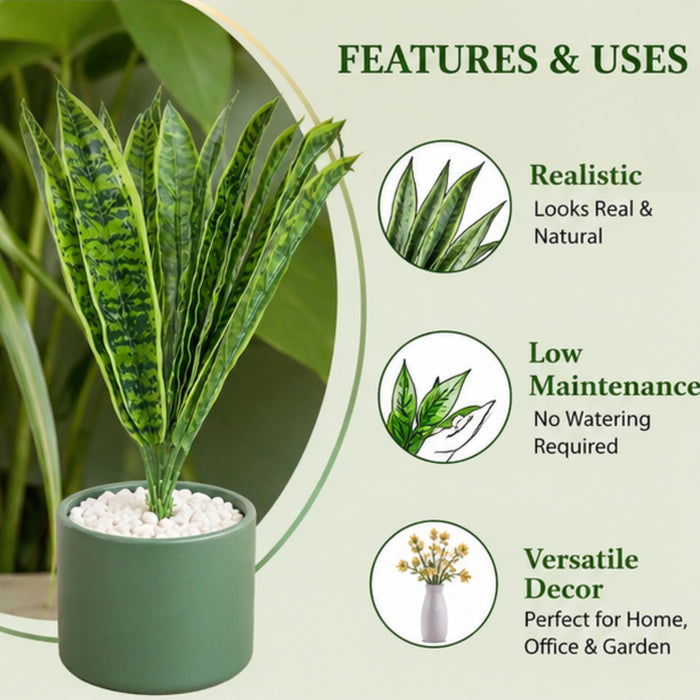Artificial Set of 2 Sansevieria Plant with Variegated Green Leaves (without pot)