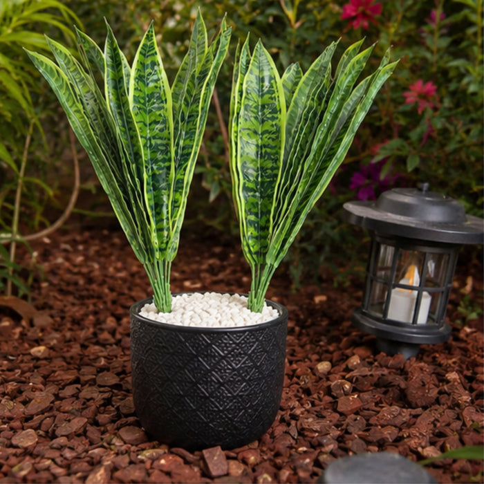 Artificial Set of 2 Sansevieria Plant with Variegated Green Leaves (without pot)